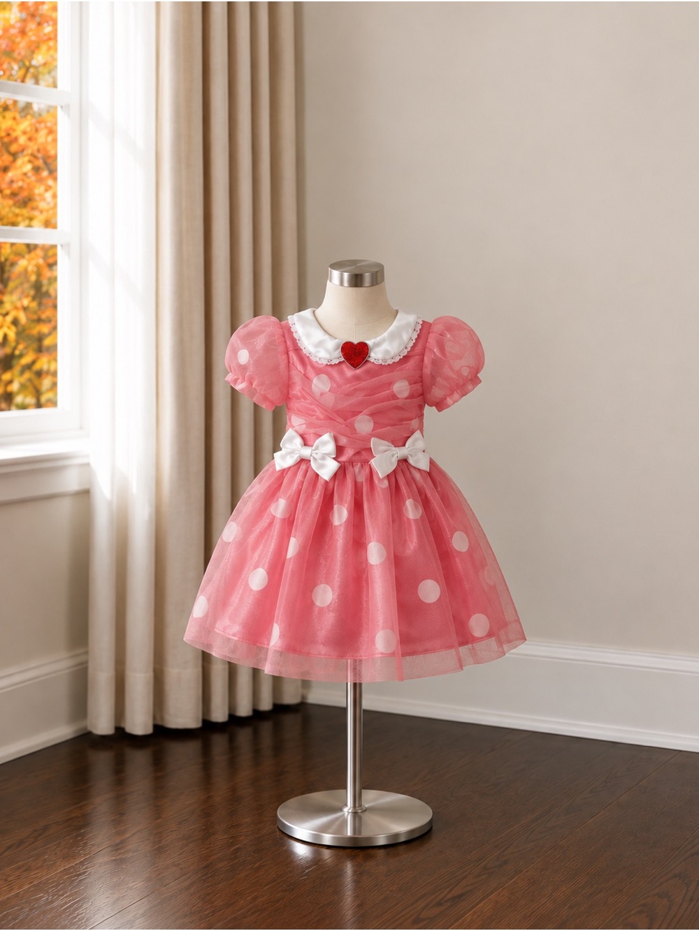 Disney Pink Polka Dot Minnie Mouse Dress with White Bows